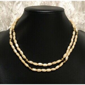 Vintage Faux Pearl Dainty Rice Bead Necklace Layered 28"